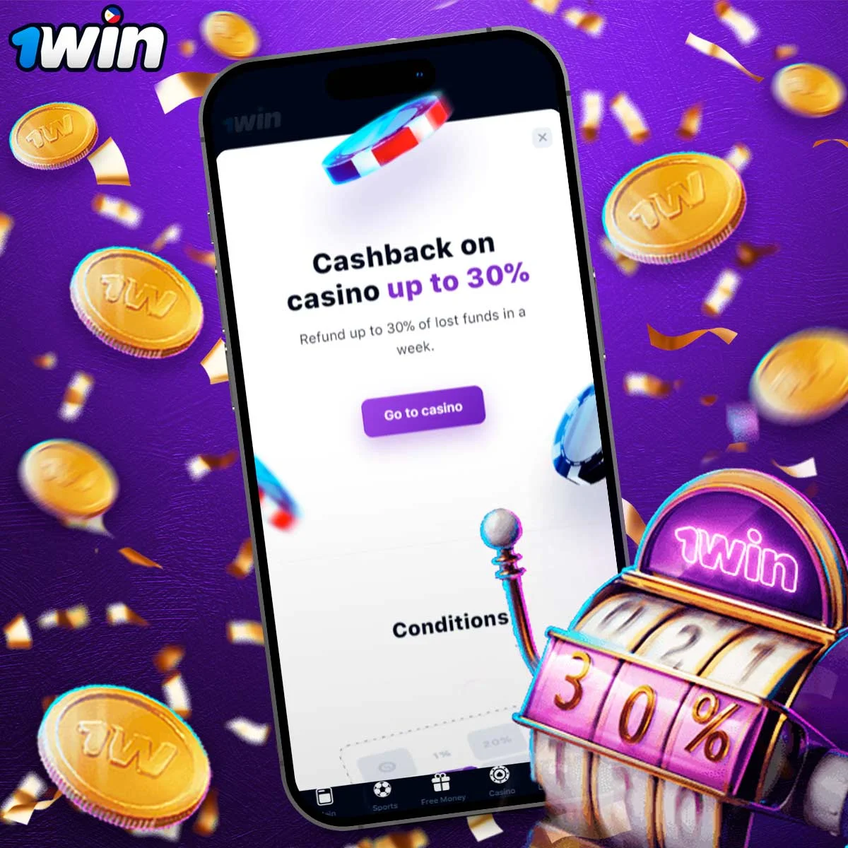 Information about 30% casino cashback 1Win