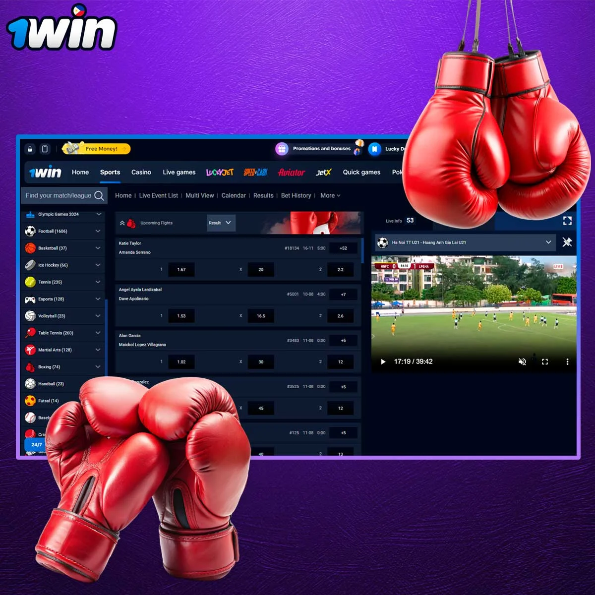 Boxing betting information on 1Win