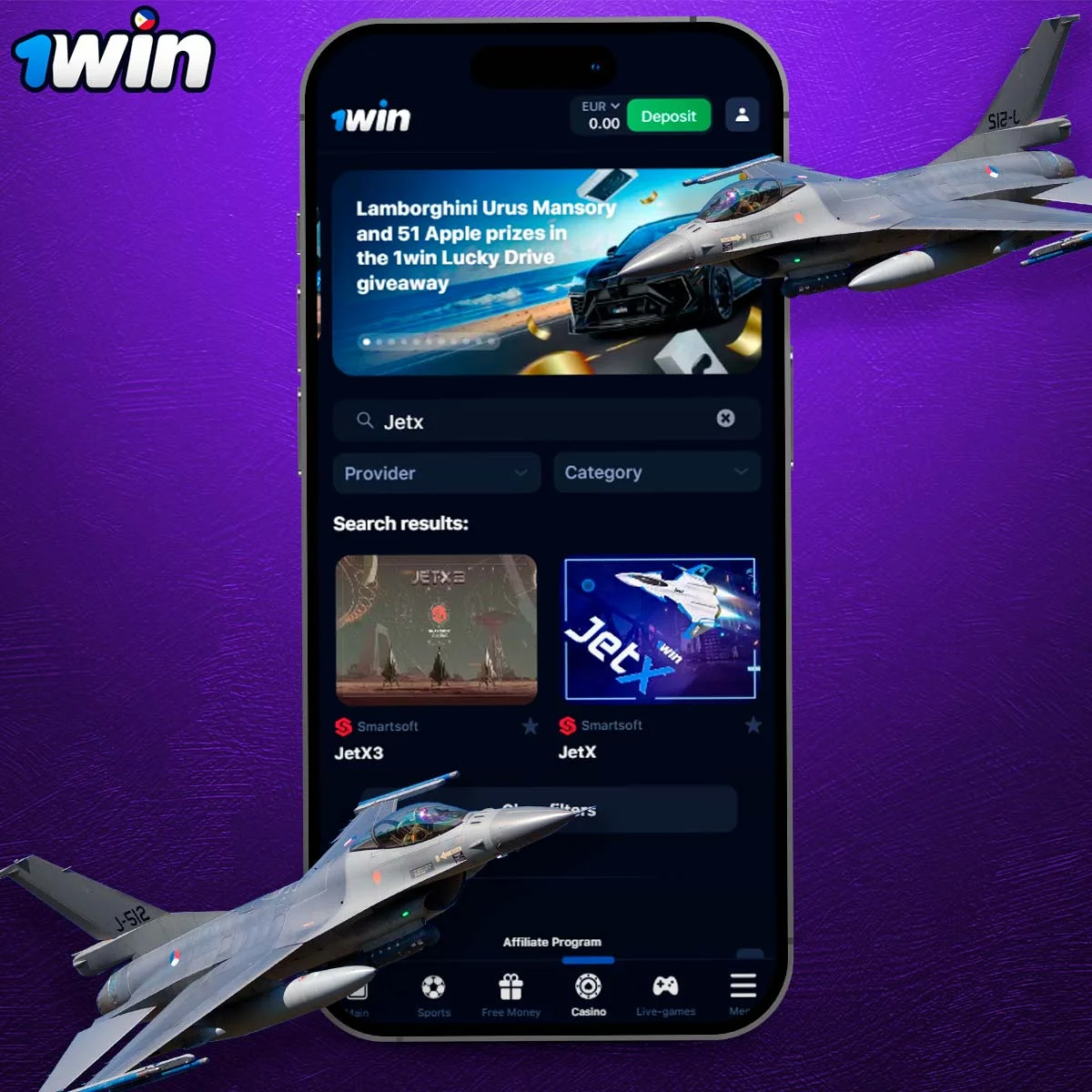 JetX in the 1Win mobile app