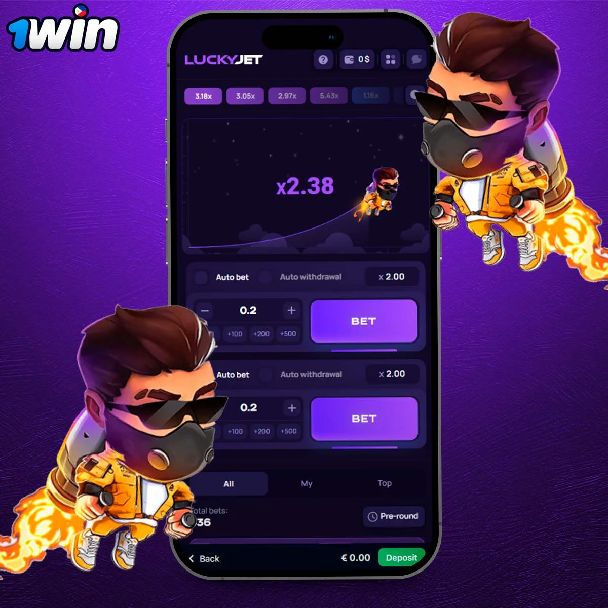 LuckyJet in the 1Win mobile app