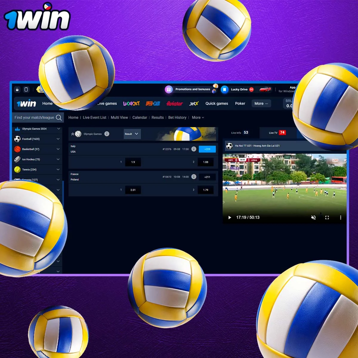 Volleyball betting information on 1Win